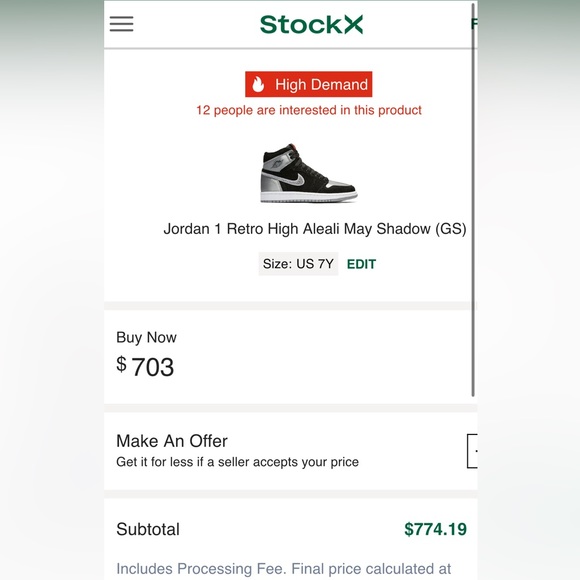 Jordan 1 Retro High Aleali May Shadow (GS) size 7Y preowned!!! RARE SOLDOUT - Picture 6 of 8